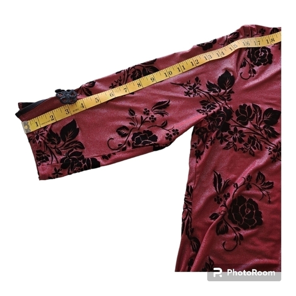 Champagne ! pink blouse with velvet black flowers embroidery details style asian - Picture 9 of 11